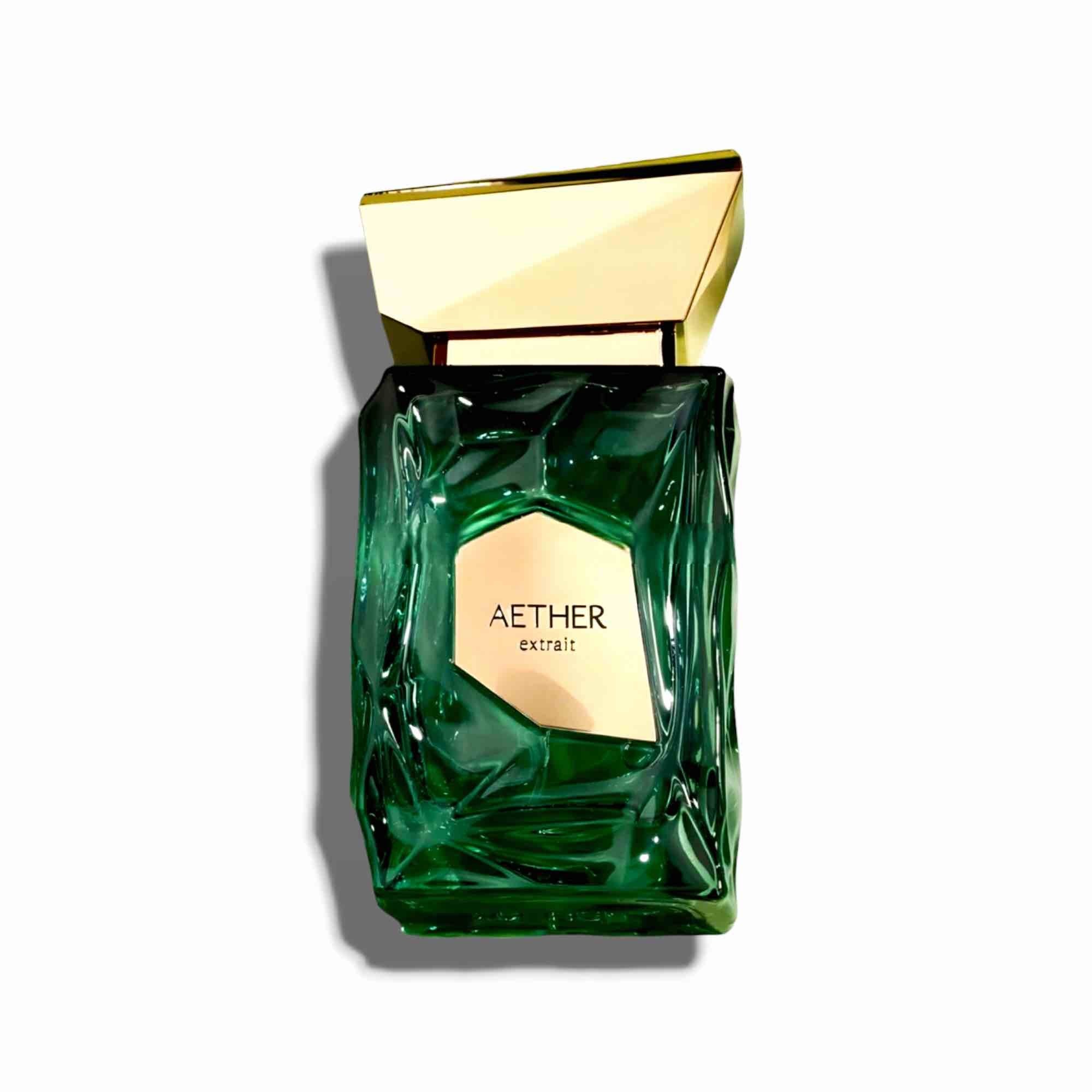 Aether fragrance by 50Scents French Avenue, elegant perfume bottle with a sleek design and minimalist labels.