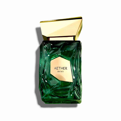 Aether fragrance by 50Scents French Avenue, elegant perfume bottle with a sleek design and minimalist labels.