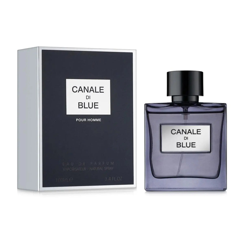 Canale Di Blue perfume bottle by 50Scents, 100ml EDP fragrance featuring a sleek blue design and elegant packaging.
