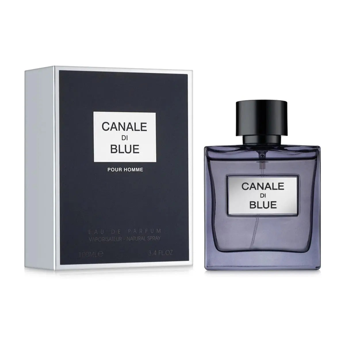Canale Di Blue perfume bottle by 50Scents, 100ml EDP fragrance featuring a sleek blue design and elegant packaging.